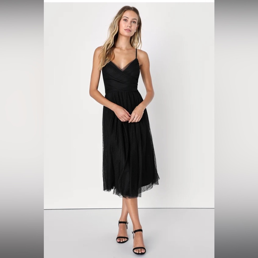 Lulu Black Tulle Swiss Dot Midi Dress